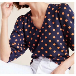 Anthropologie Current Air Structured Polka Dot Sweater.  Size Large. Nav…